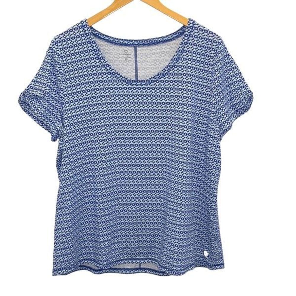 T by Talbots Womens Geometric Short Sleeve Top with Arm Cutouts Blue Size 2X